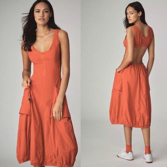 Anthropologie Daily Practice Fastpack Bubble-Hem Midi Dress SIZE S red new - Picture 1 of 4